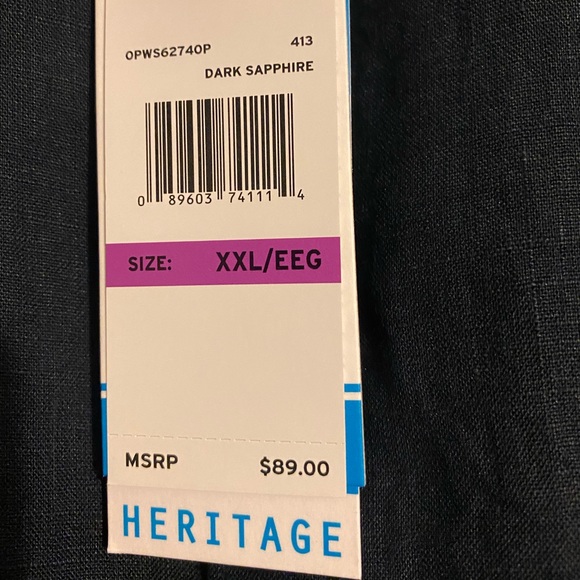 NWT Original Penguin Men's Button Shirt XXL Slim Fit Washed Linen Dark Sapphire - Picture 6 of 9